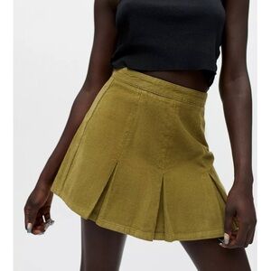 NWT UO Corduroy Skirt School Girl A Line Pleated Olive Green Fall Autumn